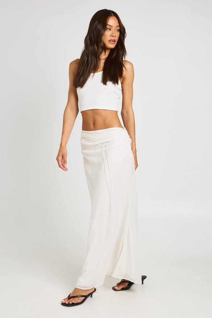 boohoo Dames Petite Lage Taille Chiffon Maxi Rok | Wit | Maat: 36