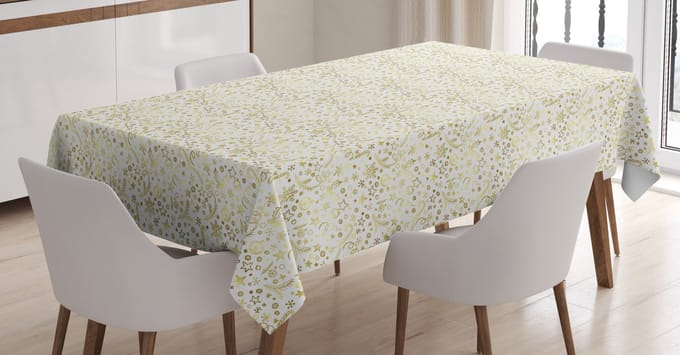 ABAKUHAUS Tafelkleed – Gekrabbel wervelt – 140x200 cm – Geel/sepia – Machinewasbaar
