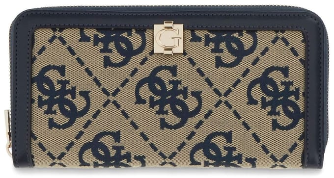 GUESS portemonnee Audrey Logo SLG Zip Around Wallet Navy Logo donkerblauw