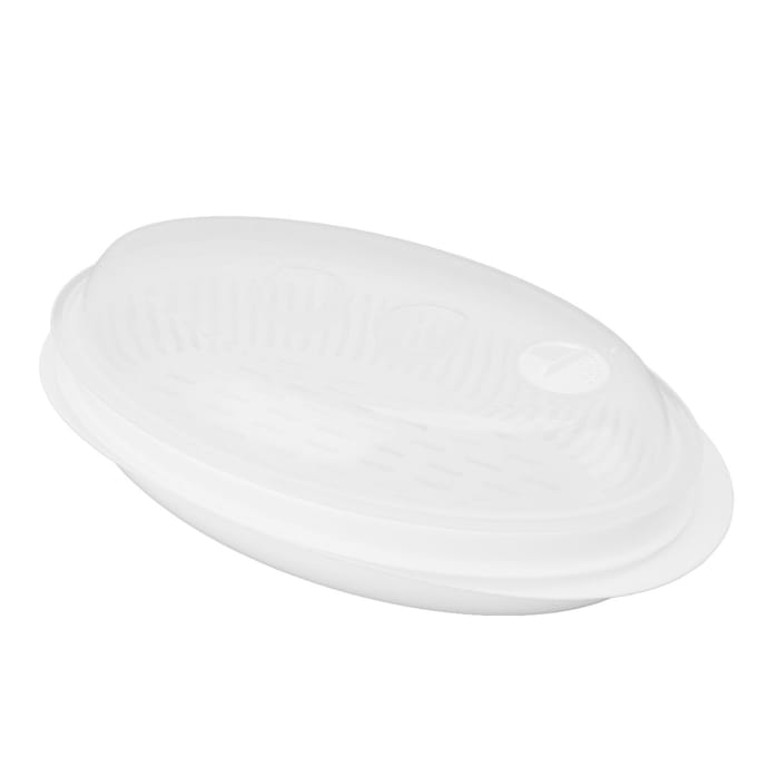 Groente Vis Stoomhouder PP Groot Formaat Multifunctionele Ovale Groente en Vis Stoomplaat L white