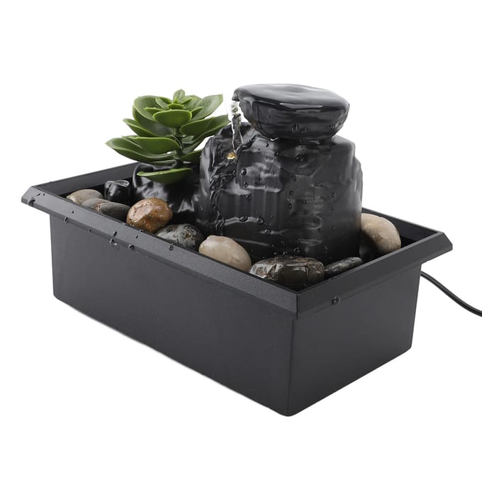 Tafelwaterval met LED Gele Lichten Gesimuleerde Succulenten Circulerend Stromend Water