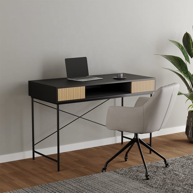 Bronx71® Bureau Maury zwart/blank eiken 120x55x77 cm