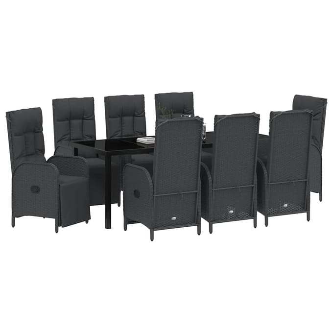 vidaXL - Tuin - Eettafel - Set - 9 - st - Zwart - poly - rattan