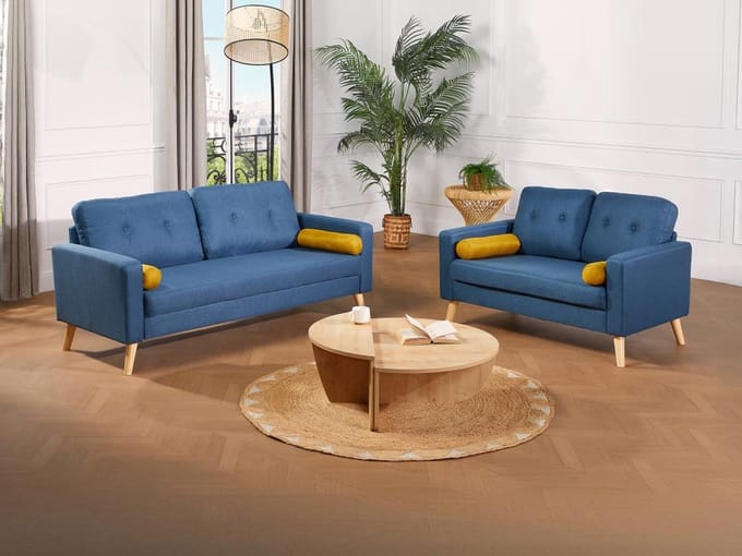 Vente-unique Twee- en driezitsbank TATUM van stof - Blauw