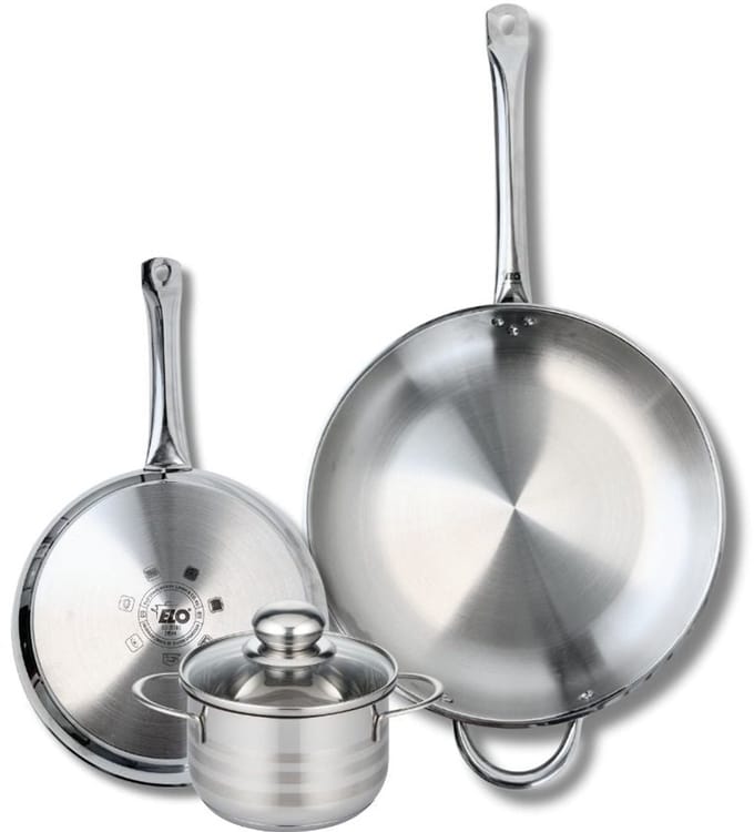 Set van 2 Koekenpannen 24 en 32 cm en 1 braadpan 14 cm Elo Profi Brillant
