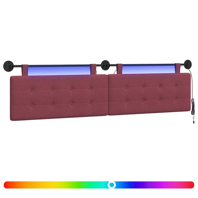 vidaXL - Hangend - hoofdbord - Met - LED-verlichting - Wijnrood - Stof