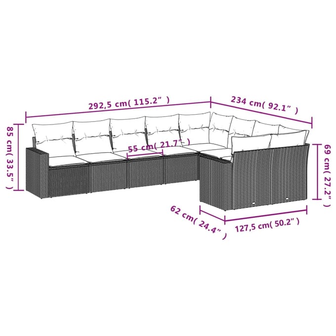 vidaXL - 9-delige - Loungeset - met - kussens - poly - rattan - beige