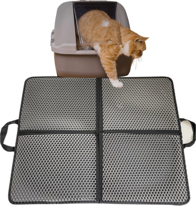 Lavida - Kattenbakmat 60x70 cm - Grit Opvanger - Honingraatstructuur- Waterdicht - Dubbele laag - Kat benodigheden-Grijs