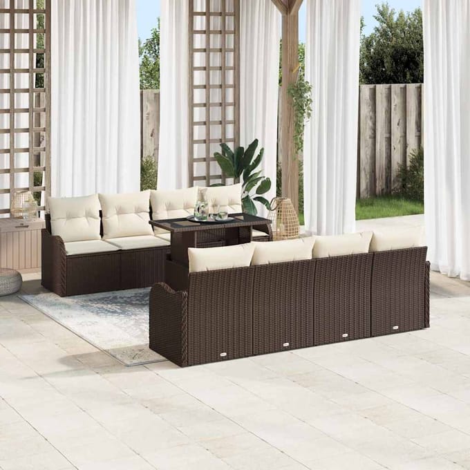 vidaXL - Tuinbank - Set - 9 - st - 8-Aantal - zitplaatsen - Bruin - Poly - Riet
