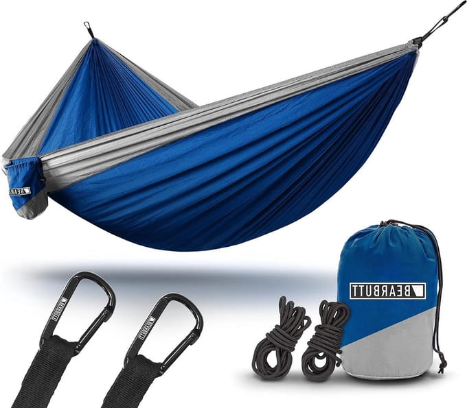 Dubbele Parachute Hangmat - Camping Hangmat - Ontspannen Buiten - Compact en Lichtgewicht - 2 Persoons - Grijs