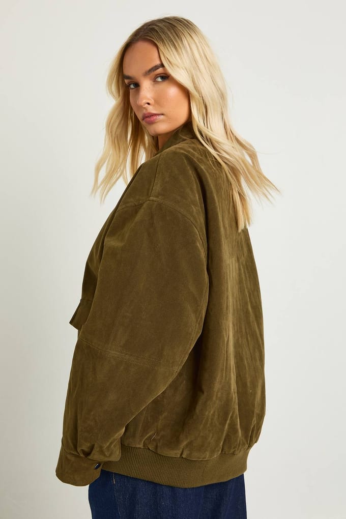 boohoo Dames Oversized Kunstsuede Jas | Kaki | Maat: 42