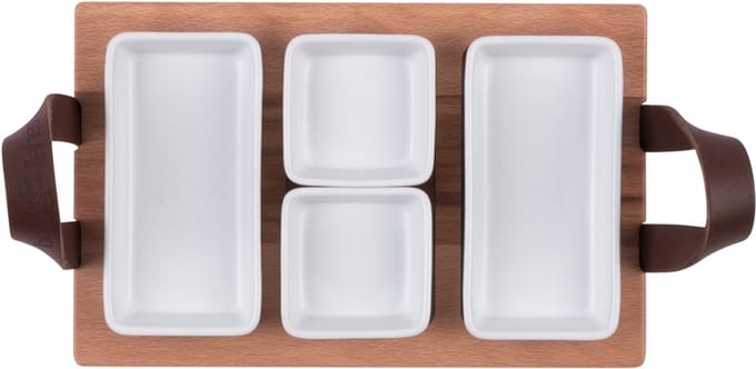Bowls and Dishes Borrelplank | Serveertray | Dienblad | BBQ tip! 30cm 3-vaks met schaaltjes wit