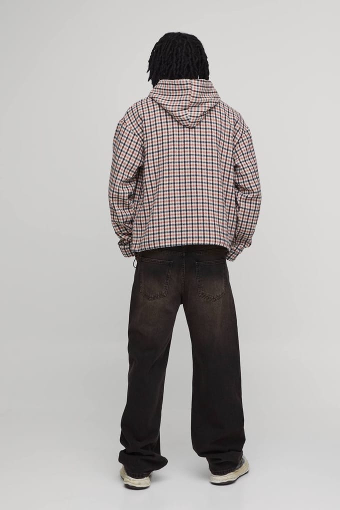 Oversized Check Quarter Over The Head Over Shirt | Ecru | Size Large