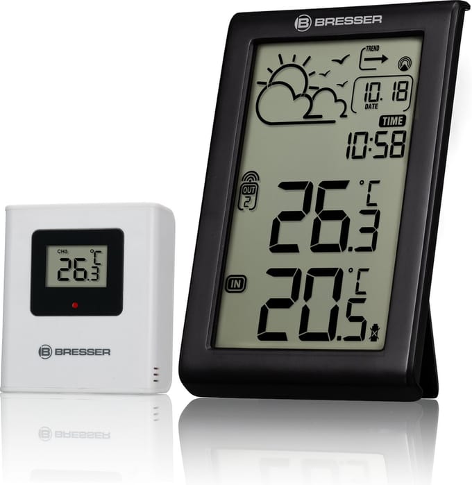 BRESSER Weerstation - Meteo Temp W - DCF-radiosignaal - Grote cijfers - Vorstalarm - Thermo/Hygro Meter