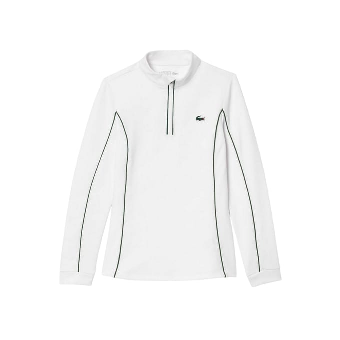 Lacoste Tennissweater met kwartrits voor dames (Wit, Groen)