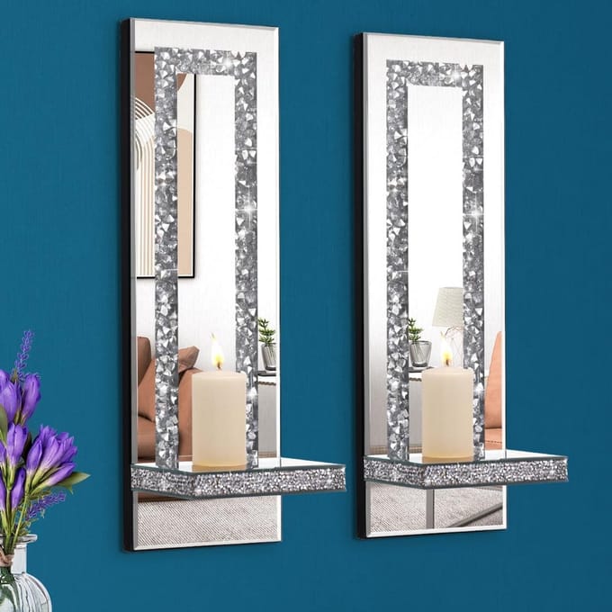 Gespierde kandelaars zilver set van 2 met kristal effect voor woonkamer en eetkamer