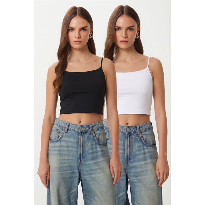 Slim Fit Vierkante Hals Crop Top