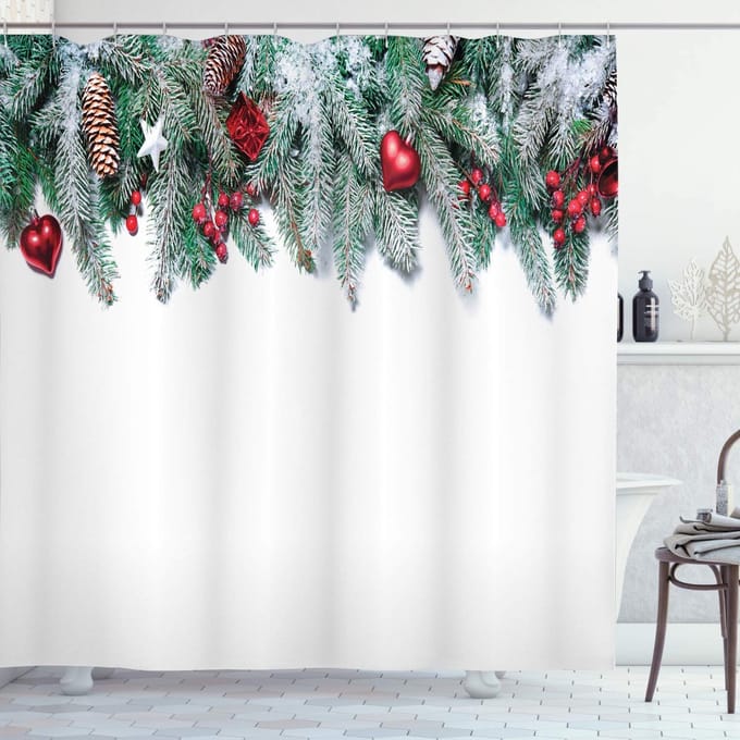 ABAKUHAUS douchegordijn – Sterrenbessen – 175x220 cm – groen/rood, polyester