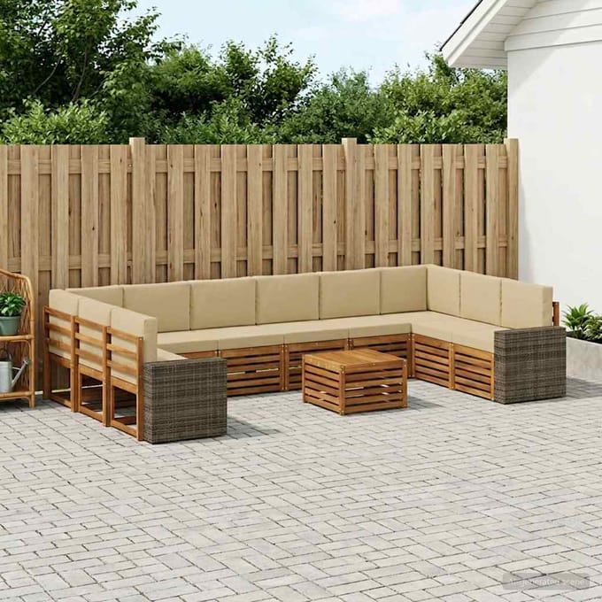 vidaXL - Buiten - bank - set - 11 - st - Natuurlijk - en - Beige - Polyester