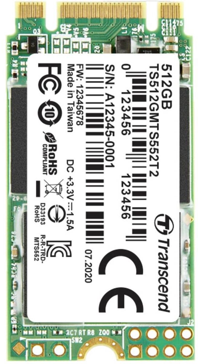 Transcend MTS552T2 – 512 GB NVMe/PCIe M.2 SSD 2242 harde schijf – SATA 6 Gb/s Industrial TS512GMTS552T2