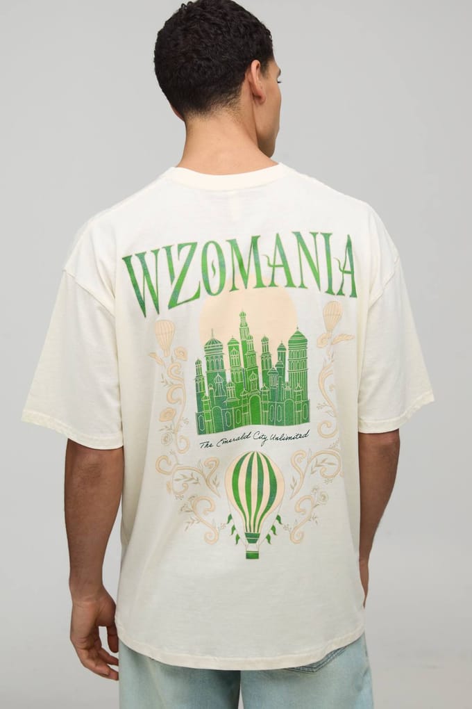 Tall Oversized Wicked License Printed T-Shirt | Ecru | Size Large