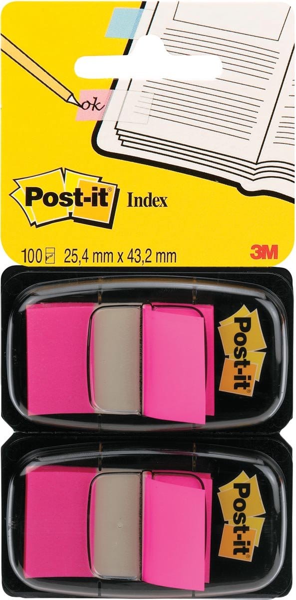 Post-itÂ® Index Standaard, Duo Pack, Lichtroze, 25.4 x 43.2 mm, 50 Tabs/Dispenser