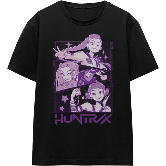K-Pop Demon Hunters Dames/Dames Huntr/X Panel T-shirt (Zwart)