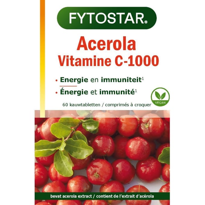 Fytostar Acerola C 1000 – Voor weerstand – Vegan - Vitamine C - 60 kauwtabletten