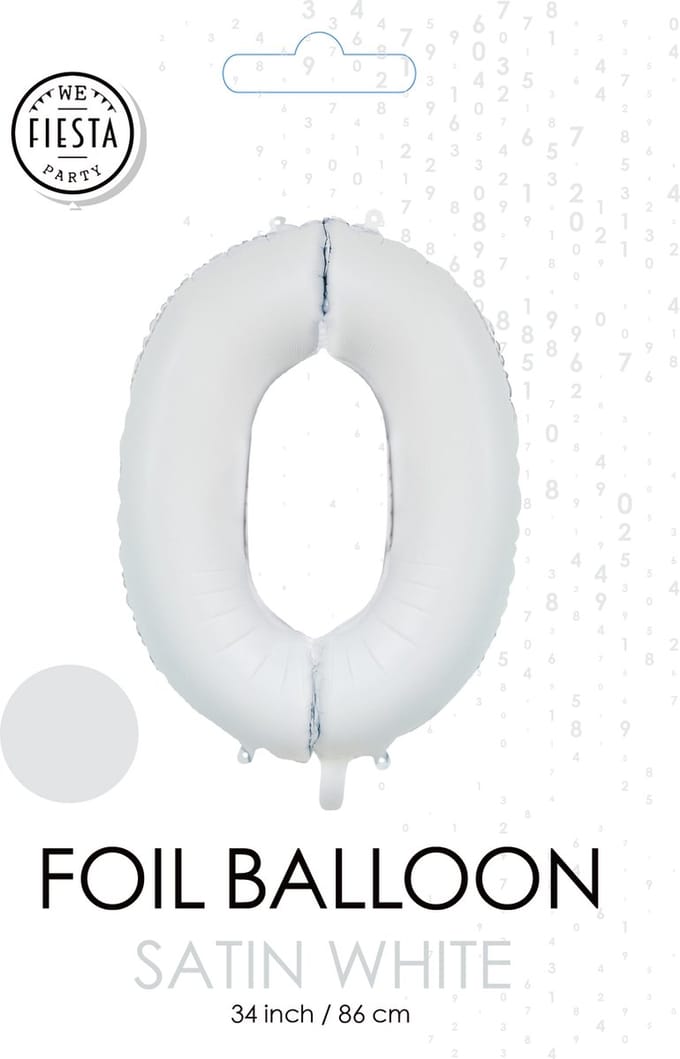 folieballon cijfer 0 mat wit metallic