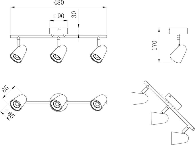 LED Plafondspot - Trion Toluno - 9W - Warm Wit 3000K - 3-lichts - Rechthoek - Mat Wit - Kunststof