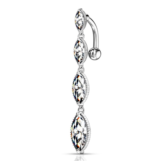 Navelpiercing 4 Marquise verticale drop - zilver - LMPiercings