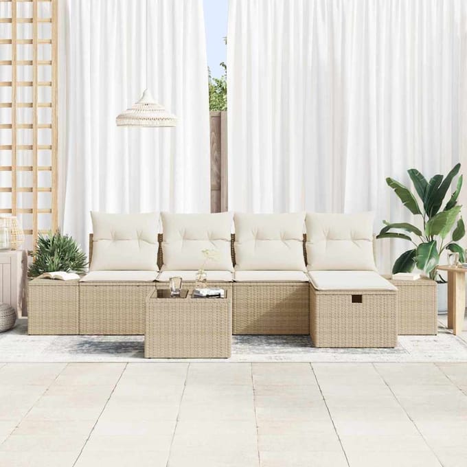 vidaXL Bankstel met kussen 6 pcs poly rattan