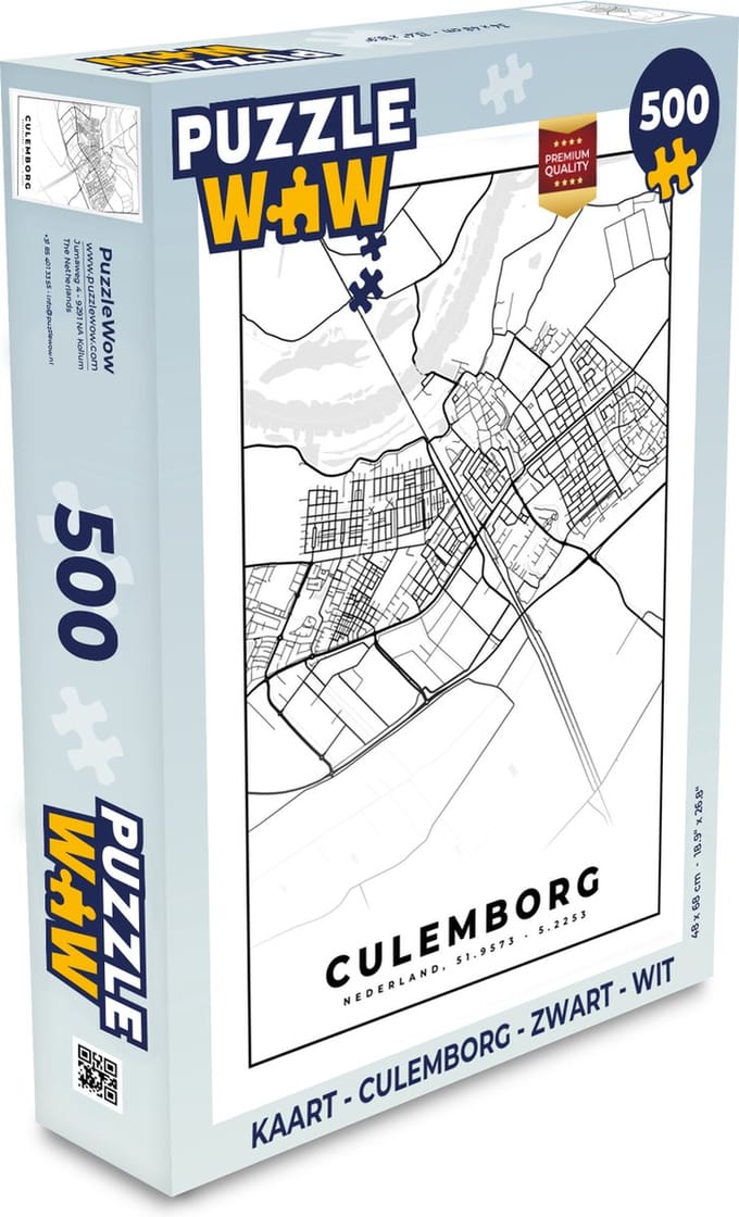 Puzzel Kaart - Culemborg - Zwart - Wit - Legpuzzel - Puzzel 500 stukjes