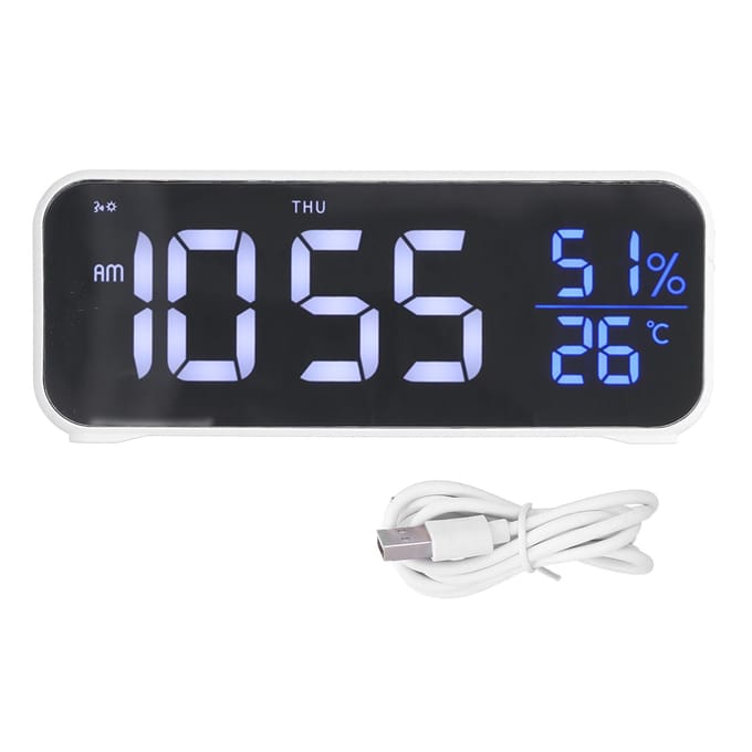 Digitale Wekker LED Digitale Muziek Wekker USB Opladen Elektronische Klok Temperatuurweergave white