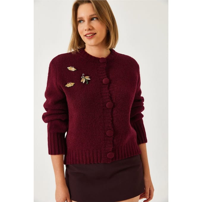 Getextureerde Brei Cardigan met Pompom