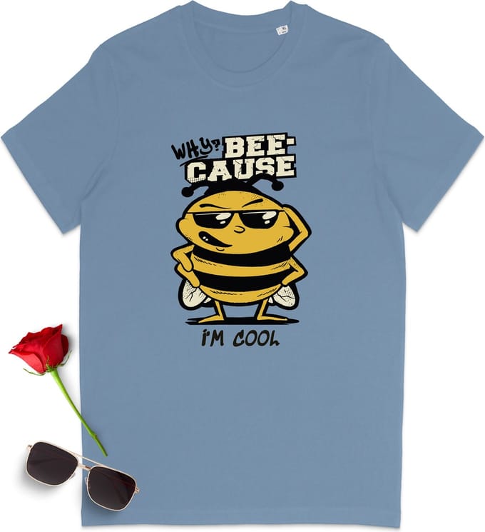 Dames Heren T Shirt 'Bee' Cool - Blauw - Maat M