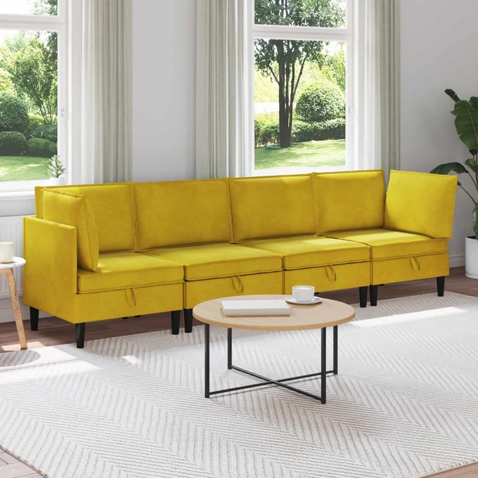 vidaXL - Woonkamer - Meubelset - 4 - st - Geel - Fluweel