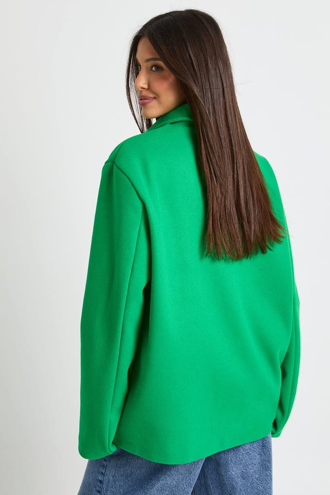 boohoo Dames Jas met wool look kraag- en naaddetails | Green | Maat: 8