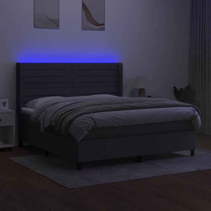 vidaXL - Boxspring - met - matras - en - LED - stof - donkergrijs - 180x200 - cm