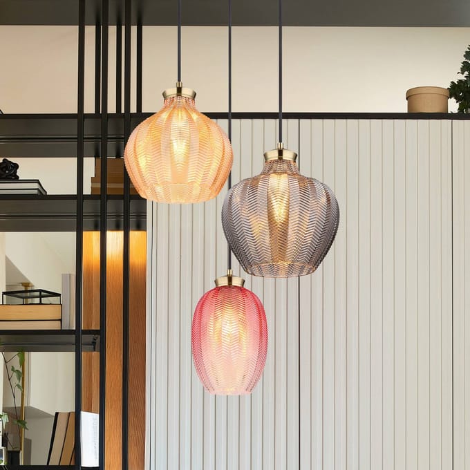 Globo Hanglamp Jessica, Ø 45 cm, kleurrijk, 3-lamps, glas