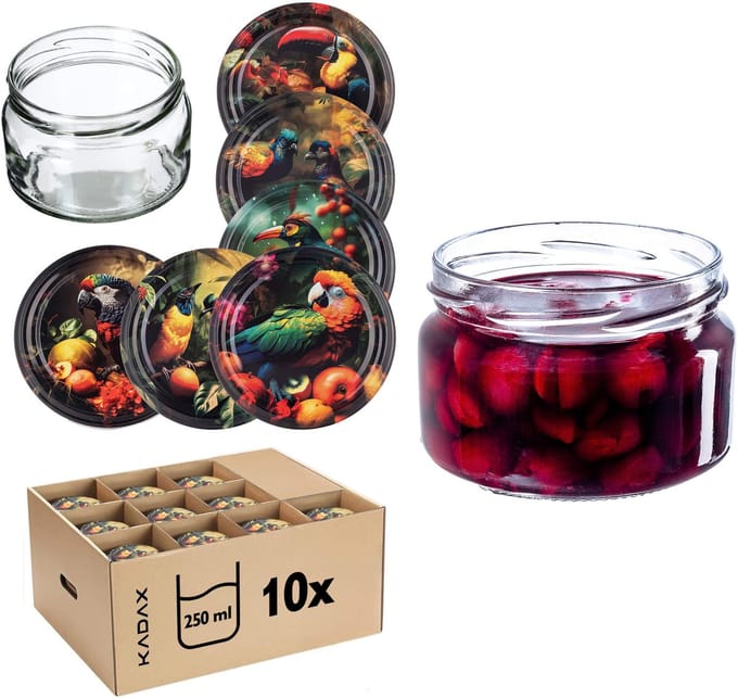 Denia Weckpotten 250ml 10st 82mm + Deksel "Vogels"
