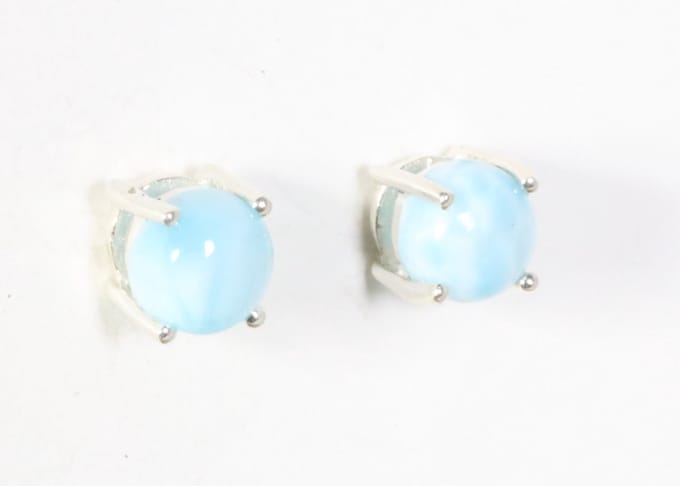 Fijne hoogglans zilveren oorstekers met larimar - ø 5 mm.