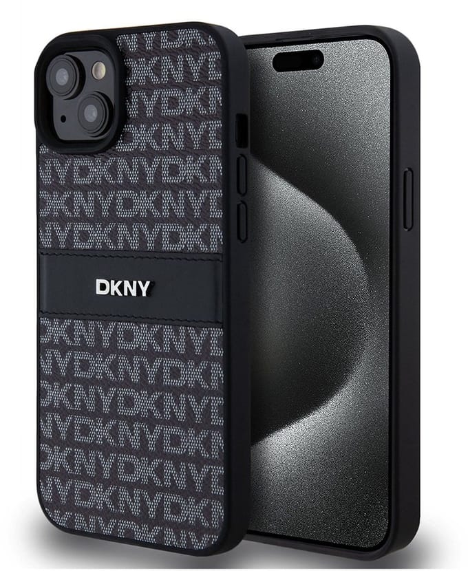 DKNY Textured Tonal Stripe Back Case - Geschikt voor Apple iPhone 15 Plus (6.7") - Zwart
