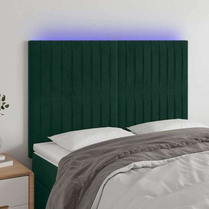 vidaXL - Hoofdbord - LED - 144x5x118/128 - cm - fluweel - donkergroen