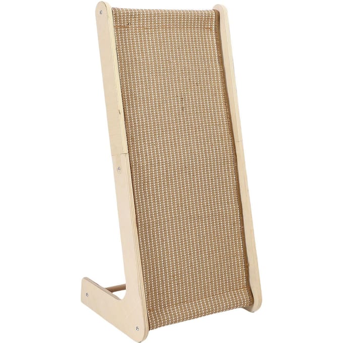 Griffoir vertical pour chat Sisal Protégeant les meubles Structure stable Bois massif Résistant à l'usure Forme L Planche à griffer pour chat beige