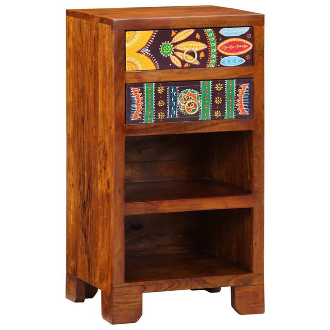 vidaXL - Floraal - Einde - Tafel - met - lade - met - opslag - Bruin - 40 - x - 35 - x - 75 - cm