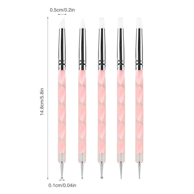 5 pièces Outil de sculpture d'argile à double tête Nail Poterie Silicone Pointeur Pinceau Stylo (Rose) rose