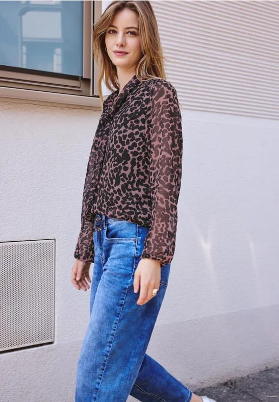 Blouse met lange mouwen van chiffon met strik