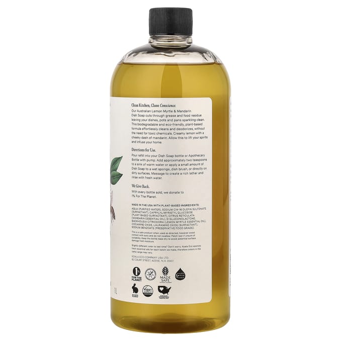 Koala Eco, Nat Afwasmiddel, Navulling, Australische Citroenmirte & Mandarijn Etherische Oliën, 1L (33.8fl oz) white