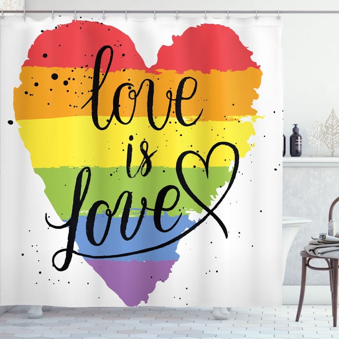 ABAKUHAUS Trots douchegordijn – LGBT-kunst, 175×220 cm, polyester, Groen/Geel/Oranje